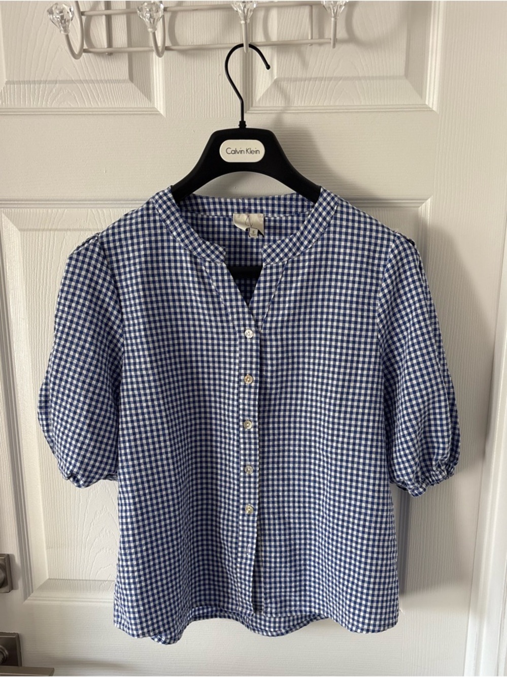 Joie navy and white gingham checkered blouse Size S